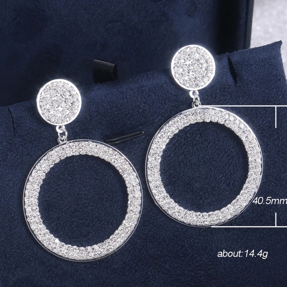 Big Round Diamond Dangle Earrings - Picture 3 of 4